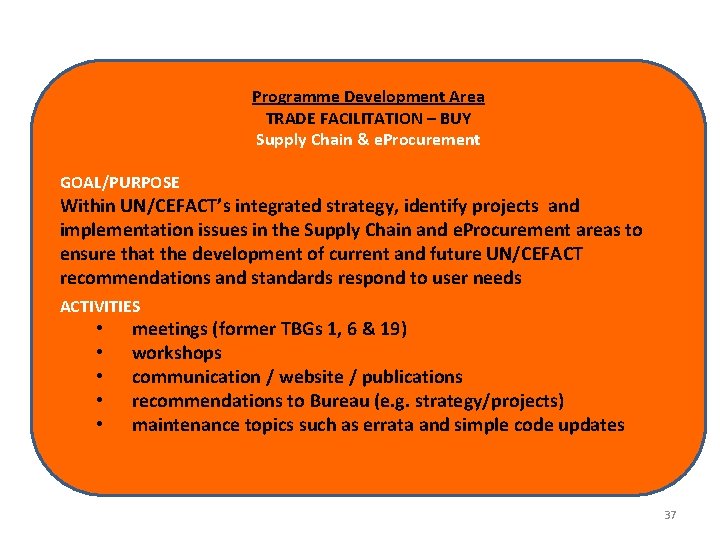 Programme Development Area TRADE FACILITATION – BUY Supply Chain & e. Procurement GOAL/PURPOSE Within