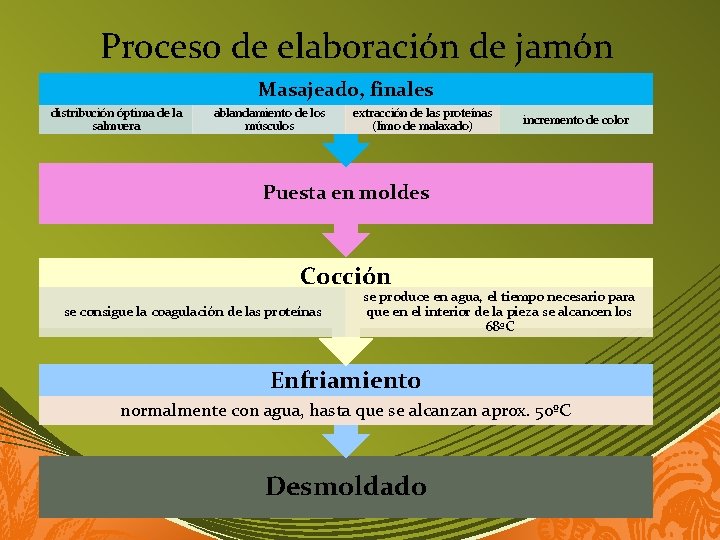 Proceso de elaboración de jamón Masajeado, finales distribución óptima de la salmuera ablandamiento de