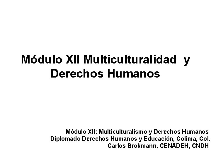 Módulo XII Multiculturalidad y Derechos Humanos Módulo XII: Multiculturalismo y Derechos Humanos Diplomado Derechos