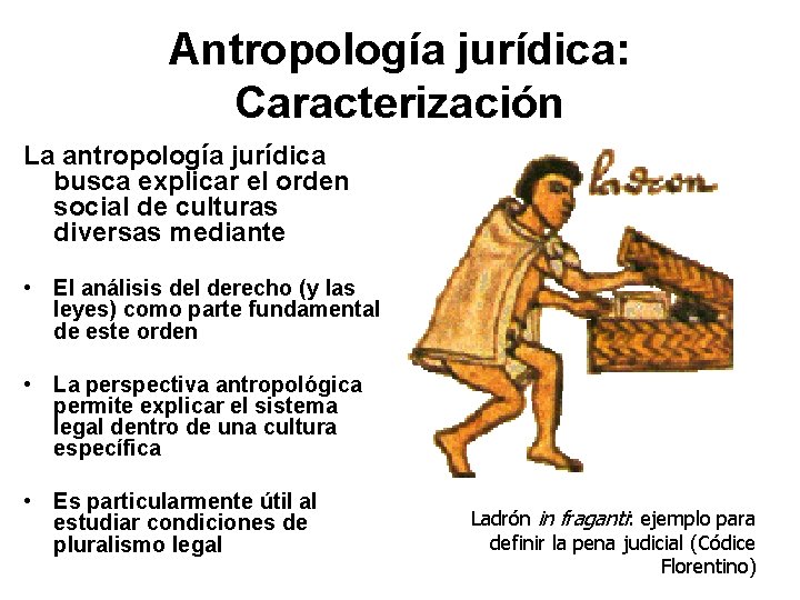 Antropología jurídica: Caracterización La antropología jurídica busca explicar el orden social de culturas diversas