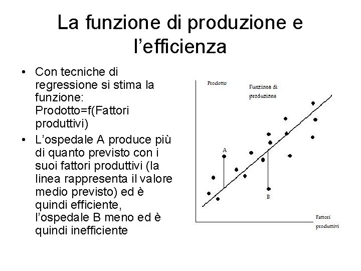 La funzione di produzione e l’efficienza • Con tecniche di regressione si stima la