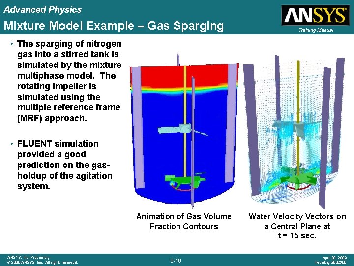 Advanced Physics Mixture Model Example – Gas Sparging Training Manual • The sparging of