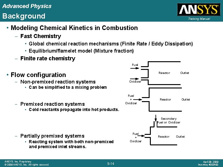 Advanced Physics Background Training Manual • Modeling Chemical Kinetics in Combustion – Fast Chemistry