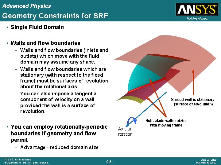 Advanced Physics Geometry Constraints for SRF Training Manual • Single Fluid Domain • Walls Advanced Physics Geometry Constraints for SRF Training Manual • Single Fluid Domain • Walls