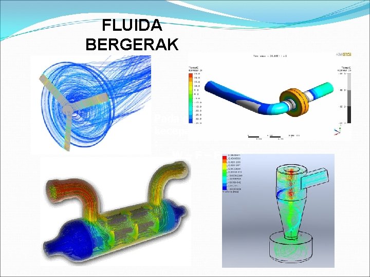 FLUIDA BERGERAK Pada gambar bekerja gaya, dan kecepatan terminal dicapai apabila : W –