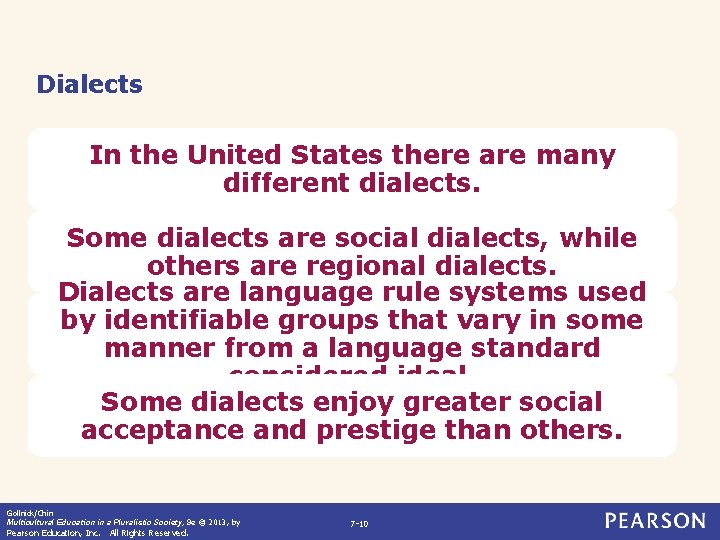 Dialects In the United States there are many different dialects. Some dialects are social