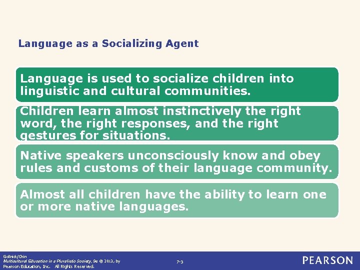 Language as a Socializing Agent Language is used to socialize children into linguistic and