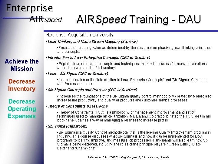 Enterprise AIRSpeed Training - DAU • Defense Acquisition University • Lean Thinking and Value
