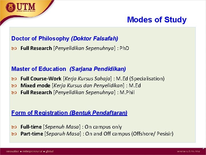 Modes of Study Doctor of Philosophy (Doktor Falsafah) Full Research [Penyelidikan Sepenuhnya] : Ph.