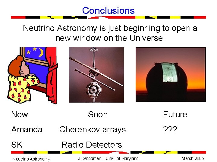 Conclusions Neutrino Astronomy is just beginning to open a new window on the Universe!