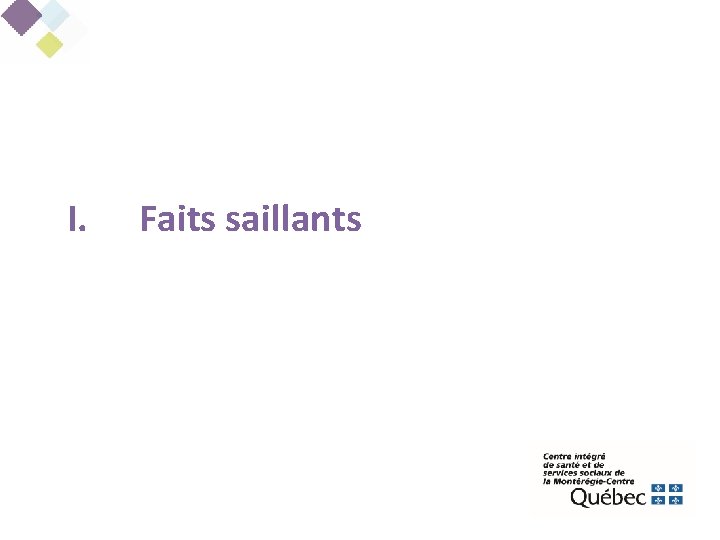I. Faits saillants 