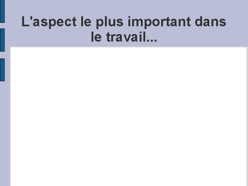 L'aspect le plus important dans le travail. . . 