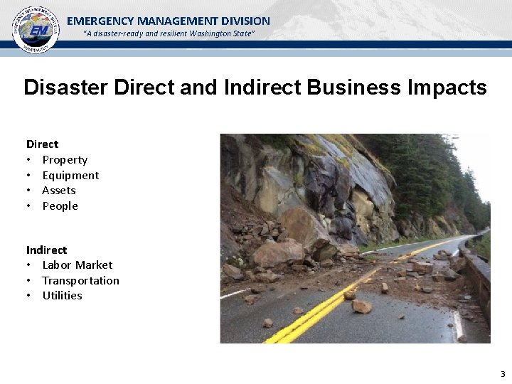 EMERGENCY MANAGEMENT DIVISION “A disaster-ready and resilient Washington State” Disaster Direct and Indirect Business