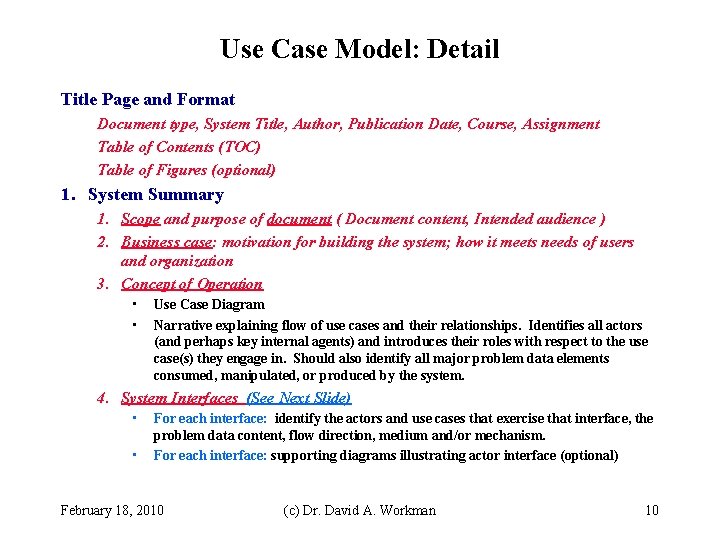 Use Case Model: Detail Title Page and Format Document type, System Title, Author, Publication