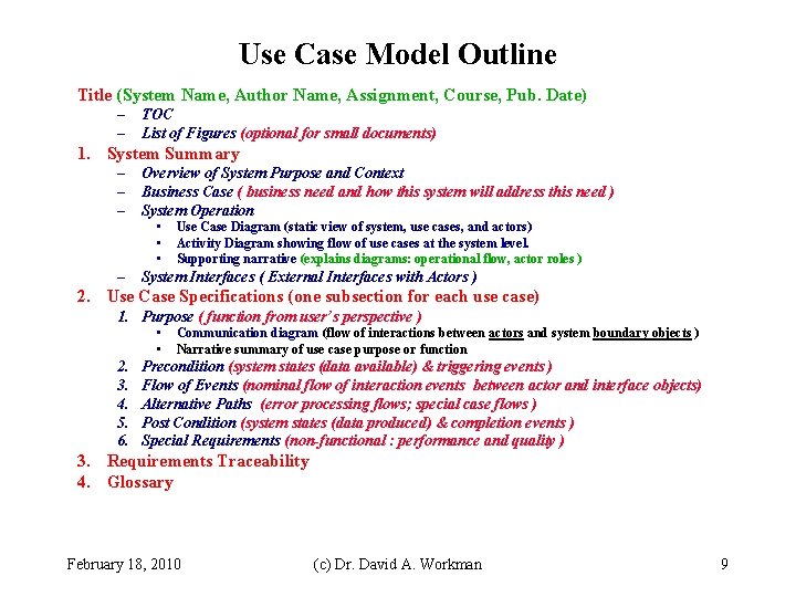 Use Case Model Outline Title (System Name, Author Name, Assignment, Course, Pub. Date) –