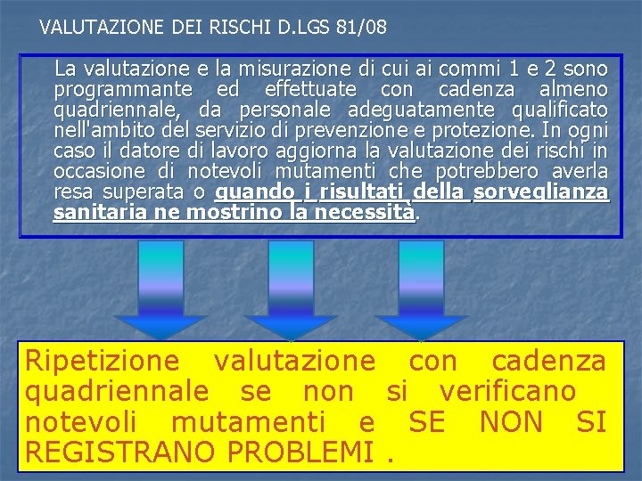 VALUTAZIONE DEI RISCHI D. LGS 81/08 La valutazione e la misurazione di cui ai