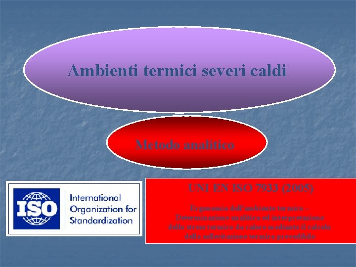 Ambienti termici severi caldi Metodo analitico UNI EN ISO 7933 (2005) Ergonomia dell'ambiente termico