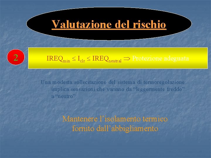 Valutazione del rischio 2 IREQmin Iclr IREQneutral Protezione adeguata Una modesta sollecitazione del sistema