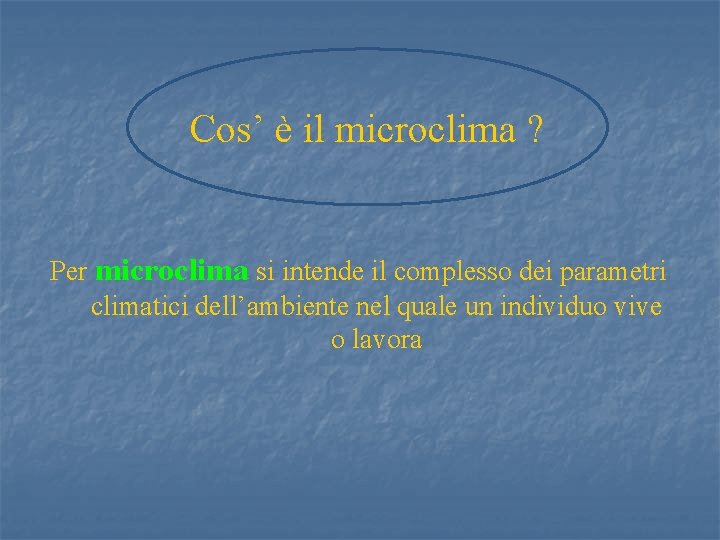 Cos’ è il microclima ? Per microclima si intende il complesso dei parametri climatici