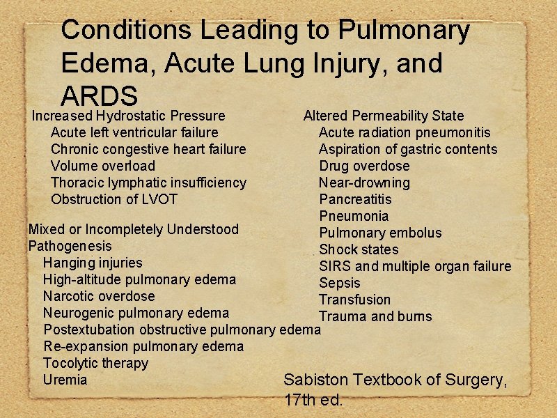 Conditions Leading to Pulmonary Edema, Acute Lung Injury, and ARDS Increased Hydrostatic Pressure Acute