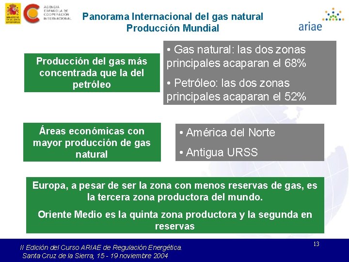 Panorama Internacional del gas natural Producción Mundial Producción del gas más concentrada que la