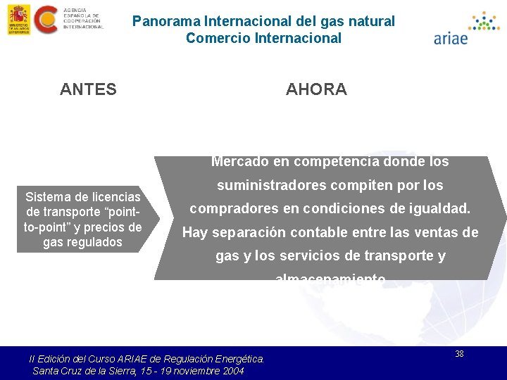 Panorama Internacional del gas natural Comercio Internacional AHORA ANTES Mercado en competencia donde los
