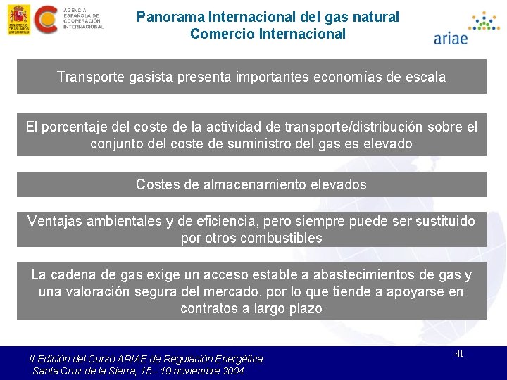 Panorama Internacional del gas natural Comercio Internacional Transporte gasista presenta importantes economías de escala