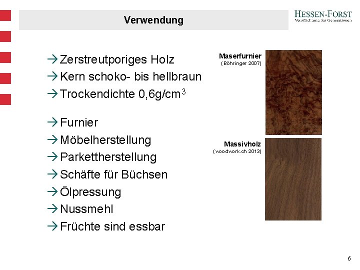 Verwendung à Zerstreutporiges Holz à Kern schoko- bis hellbraun à Trockendichte 0, 6 g/cm Verwendung à Zerstreutporiges Holz à Kern schoko- bis hellbraun à Trockendichte 0, 6 g/cm