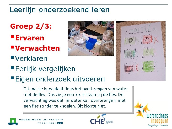 Leerlijn onderzoekend leren Groep 2/3: § Ervaren § Verwachten § Verklaren § Eerlijk vergelijken