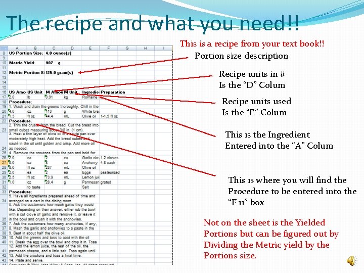 The recipe and what you need!! This is a recipe from your text book!! The recipe and what you need!! This is a recipe from your text book!!
