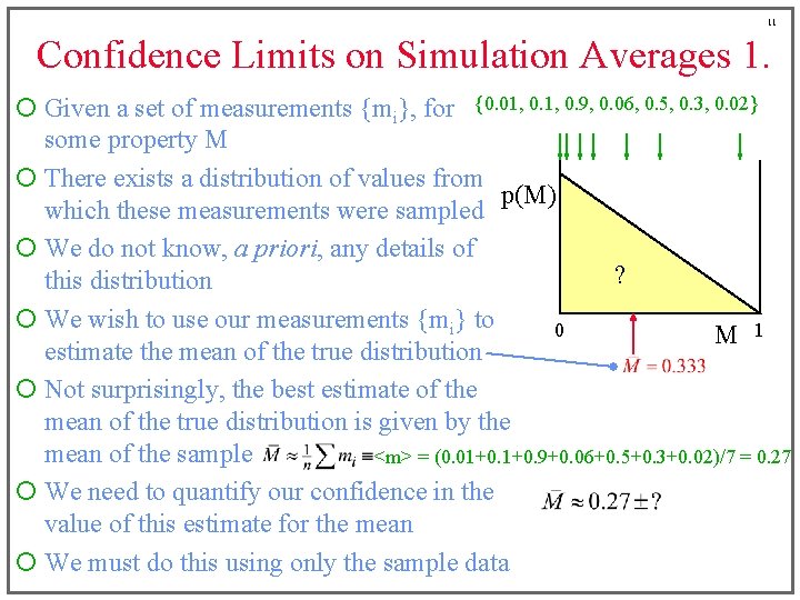 11 Confidence Limits on Simulation Averages 1. ¡ Given a set of measurements {mi},