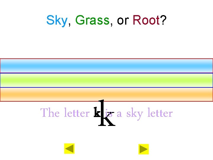 Sky, Grass, or Root? k The letter k is a sky letter 