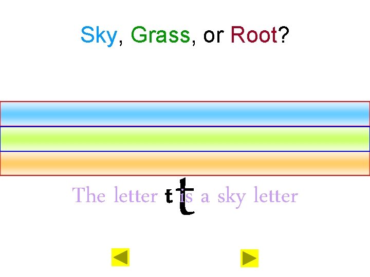 Sky, Grass, or Root? t The letter t is a sky letter 
