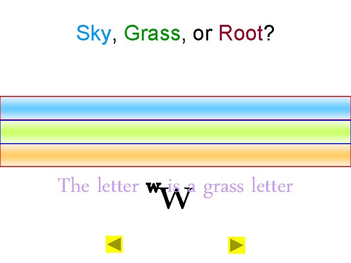 Sky, Grass, or Root? w The letter w is a grass letter 