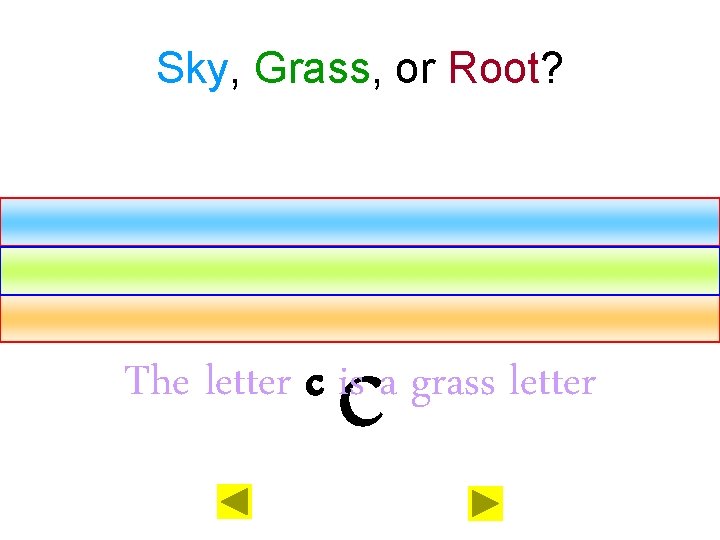 Sky, Grass, or Root? c The letter c is a grass letter 