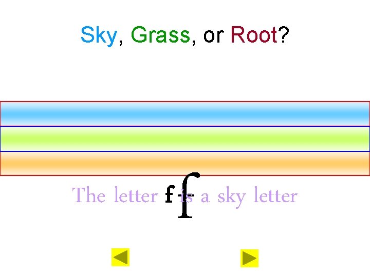Sky, Grass, or Root? f The letter f is a sky letter 