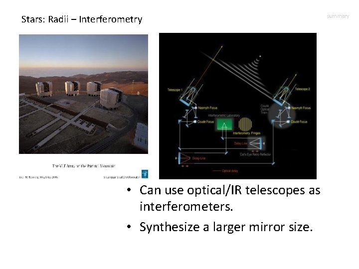 Stars: Radii – Interferometry Recall column • Can use optical/IR telescopes as interferometers. •