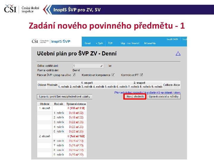 Insp. IS ŠVP pro ZV, SV Zadání nového povinného předmětu - 1 