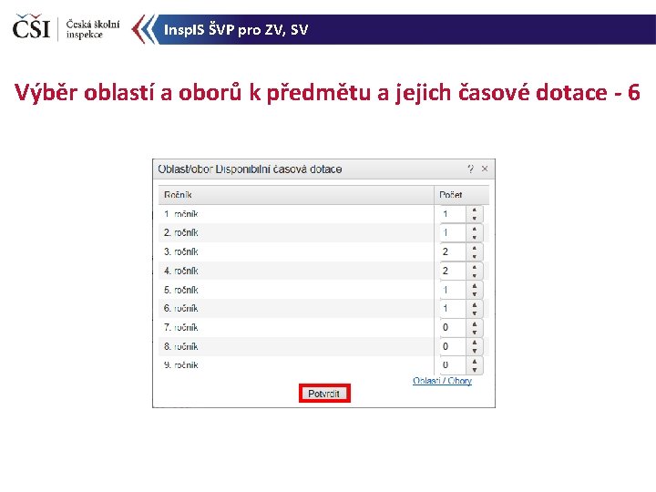 Insp. IS ŠVP pro ZV, SV Výběr oblastí a oborů k předmětu a jejich
