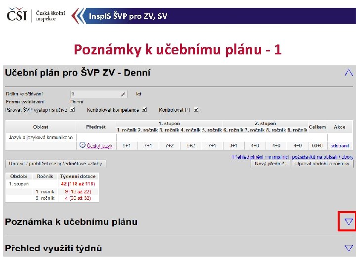 Insp. IS ŠVP pro ZV, SV Poznámky k učebnímu plánu - 1 