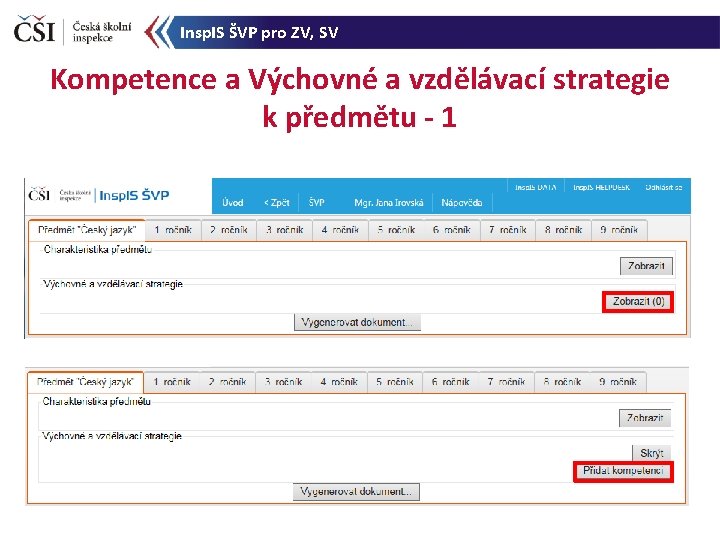 Insp. IS ŠVP pro ZV, SV Kompetence a Výchovné a vzdělávací strategie k předmětu