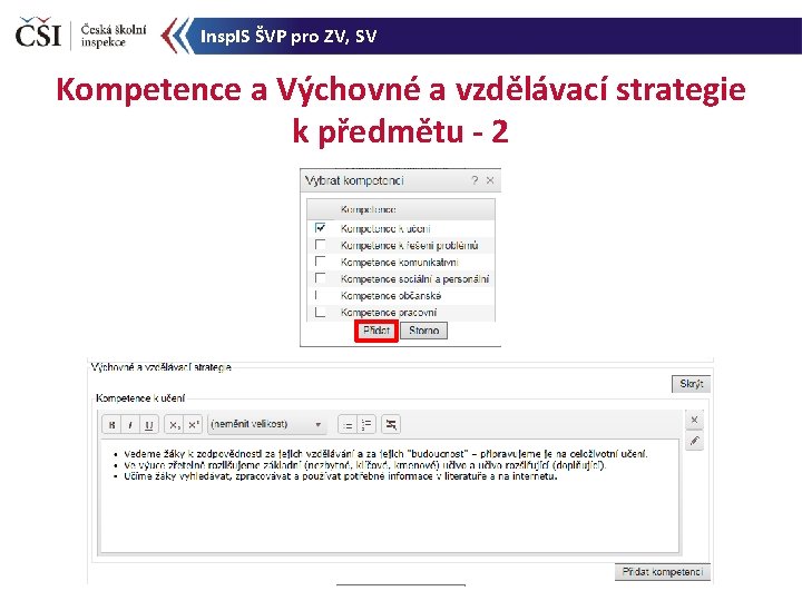 Insp. IS ŠVP pro ZV, SV Kompetence a Výchovné a vzdělávací strategie k předmětu