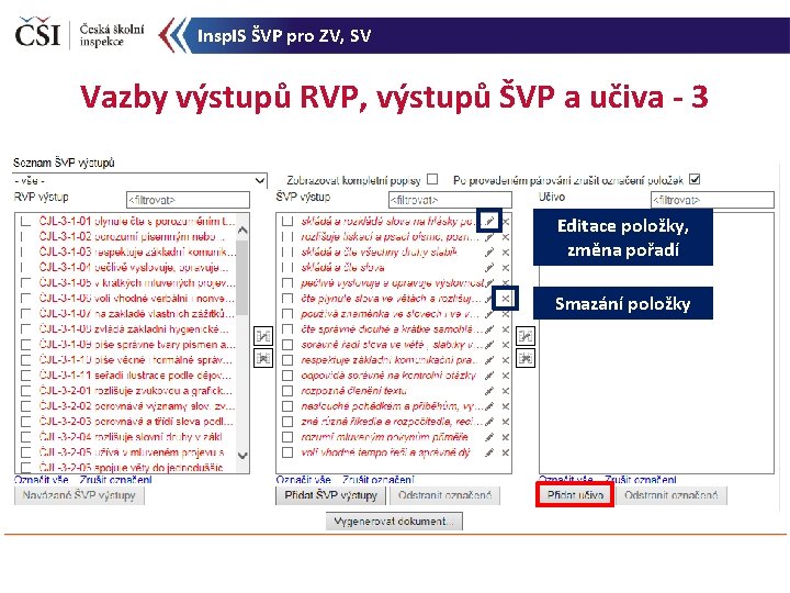 Insp. IS ŠVP pro ZV, SV Vazby výstupů RVP, výstupů ŠVP a učiva -