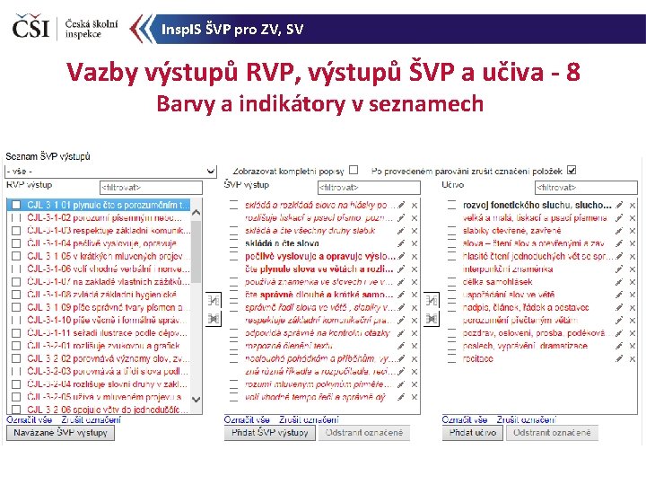 Insp. IS ŠVP pro ZV, SV Vazby výstupů RVP, výstupů ŠVP a učiva -
