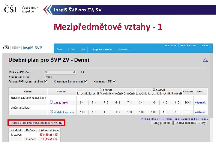 Insp. IS ŠVP pro ZV, SV Mezipředmětové vztahy - 1 