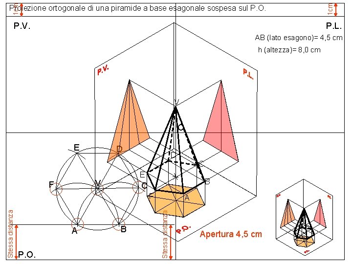 1 cm P. V. P. L. Proiezione ortogonale di una piramide a base esagonale