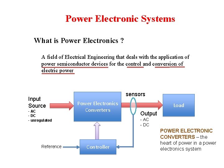 Power Electronic Systems What is Power Electronics ? A field of Electrical Engineering that Power Electronic Systems What is Power Electronics ? A field of Electrical Engineering that