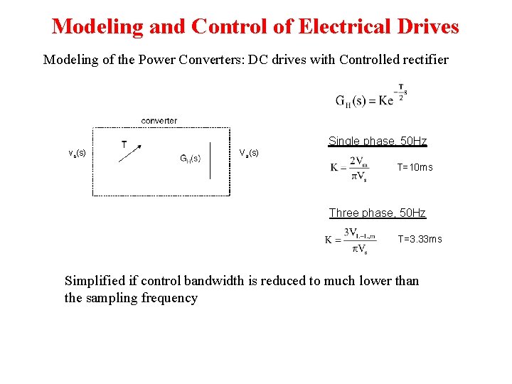 Modeling and Control of Electrical Drives Modeling of the Power Converters: DC drives with Modeling and Control of Electrical Drives Modeling of the Power Converters: DC drives with