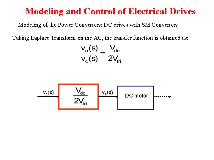 Modeling and Control of Electrical Drives Modeling of the Power Converters: DC drives with Modeling and Control of Electrical Drives Modeling of the Power Converters: DC drives with