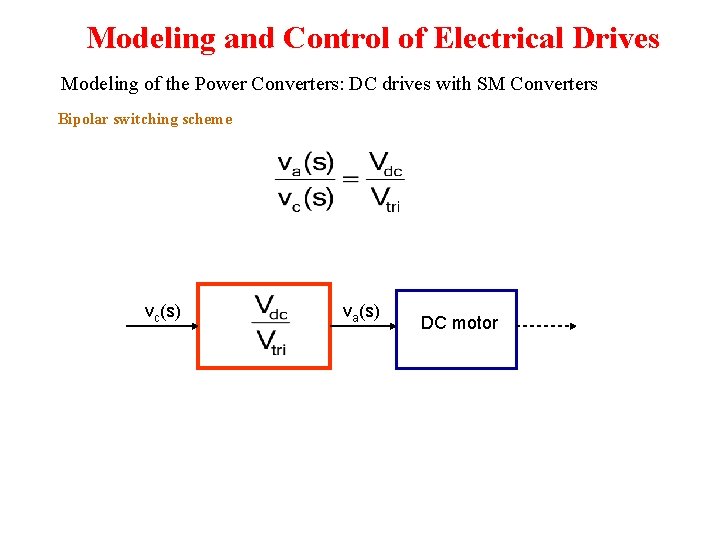 Modeling and Control of Electrical Drives Modeling of the Power Converters: DC drives with Modeling and Control of Electrical Drives Modeling of the Power Converters: DC drives with